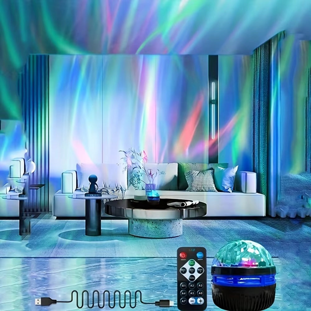 LED Starry Galaxy Ocean Wave Projector RGB Smart Remote Control Lamp KTV USB Christmas Lights Auto Rotate for Home Bedroom Decor