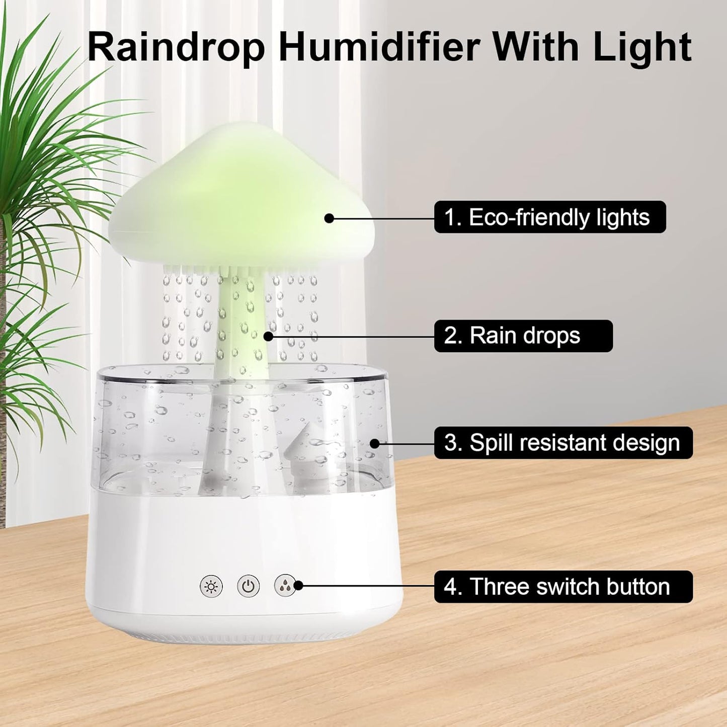 Cloud Humidifier Water Drip, Mushroom Humidifier for Bedroom, White Aroma Diffuser, Mushroom Cloud Aromatherapy, 7-Color Essential Oil Diffuser, Cloud Humidifier Raindrop for Home Sleeping