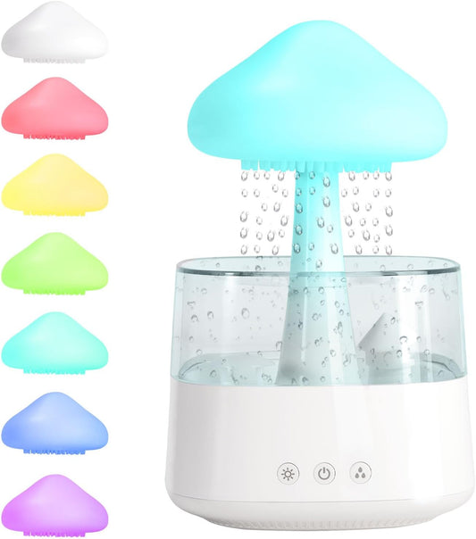 Cloud Humidifier Water Drip, Mushroom Humidifier for Bedroom, White Aroma Diffuser, Mushroom Cloud Aromatherapy, 7-Color Essential Oil Diffuser, Cloud Humidifier Raindrop for Home Sleeping